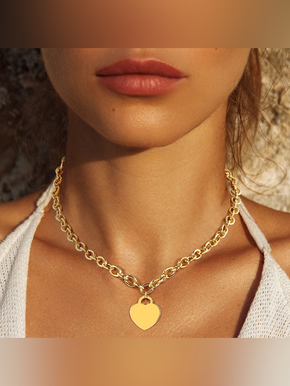 Gold Dipped Brass Metal Heart Lock Pendant Necklace